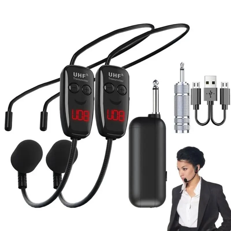 UHF Wireless Headset Mic System 164ft Ranges 6.35mm to3.5mm Adapter for Clear Sound Amplification in Teaching Conference