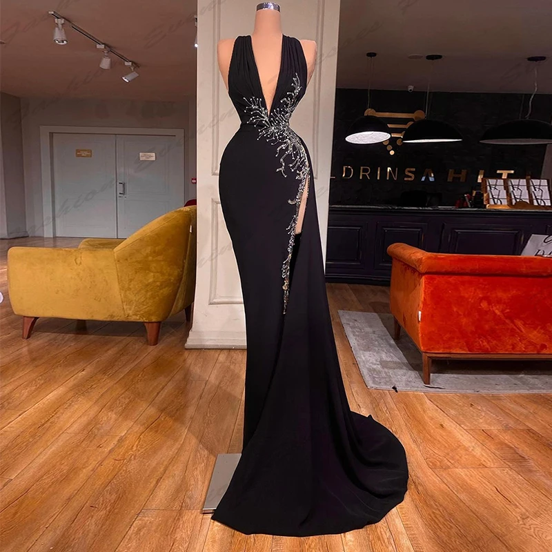 Robe de Soirée Longue Élégante pour Femme, Forme Sirène, Luxueuse, Sexy, Décolmétrage en V Profond, Fibre Simple, Amincissante, Bal de Vadrouille, Quelle que soit la Collection 2024