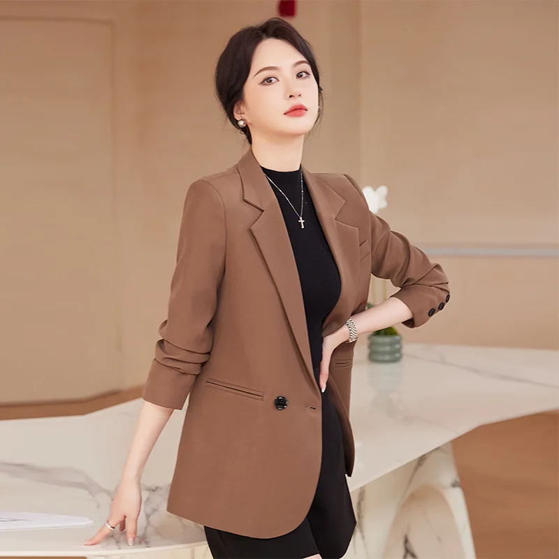 Black Small Business Suit Coat for Women 2023 New Spring and Autumn Leisure Temperament Korean Style Design Blouse Small Suit