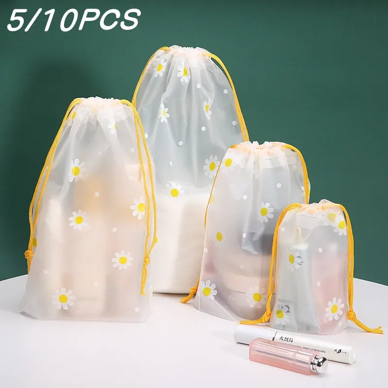 

5/10PCS Waterproof Daisy Pattern Storage Bags Drawstring EVA Clothes Shoes Packaging Organizer Waterproof Makeup Toiletry Bags