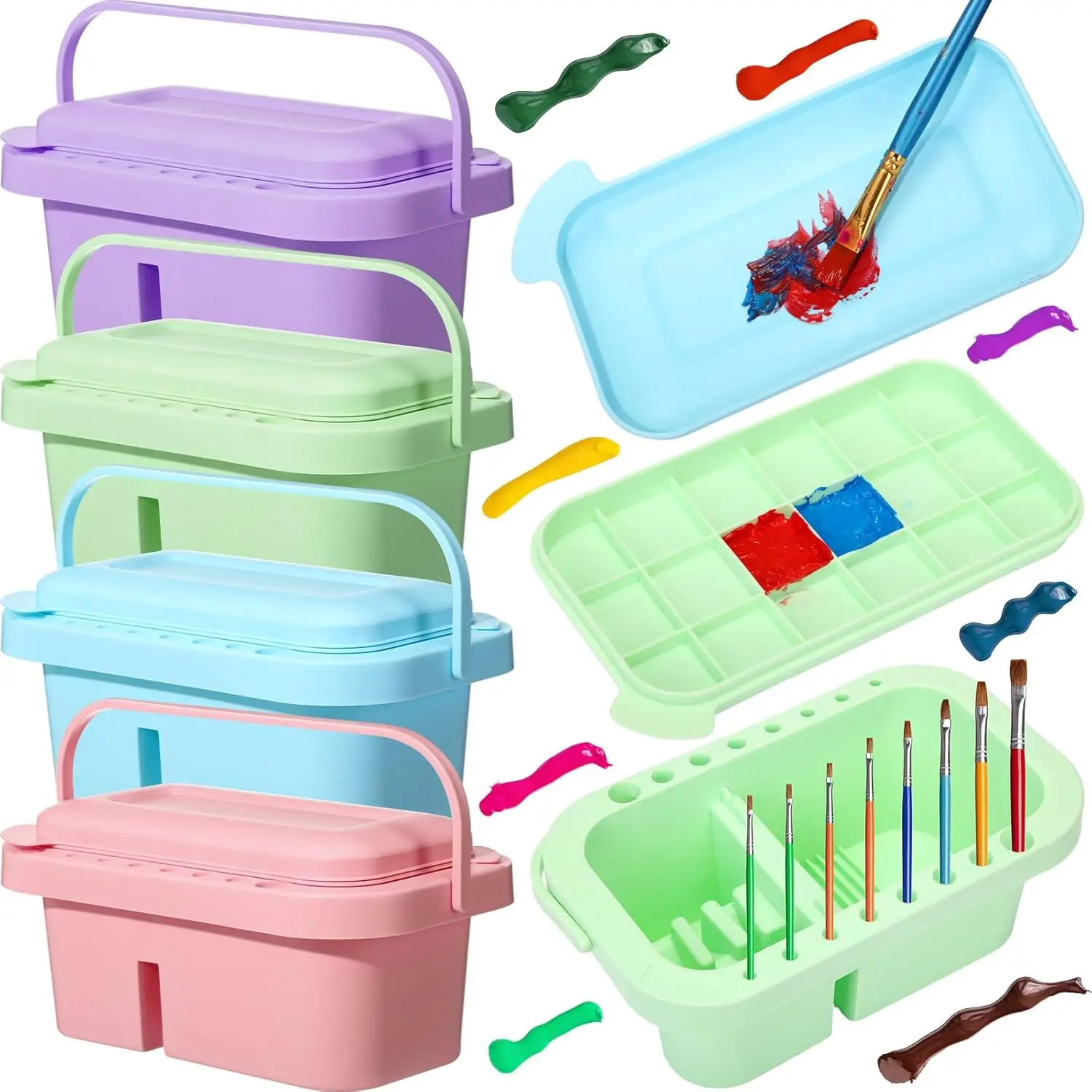 

4 Pcs Paint Brush Cleaner 3 in 1 Multifunction Paint Brush Basin Holder and Organizer with Brushes Holder Washer Trays P