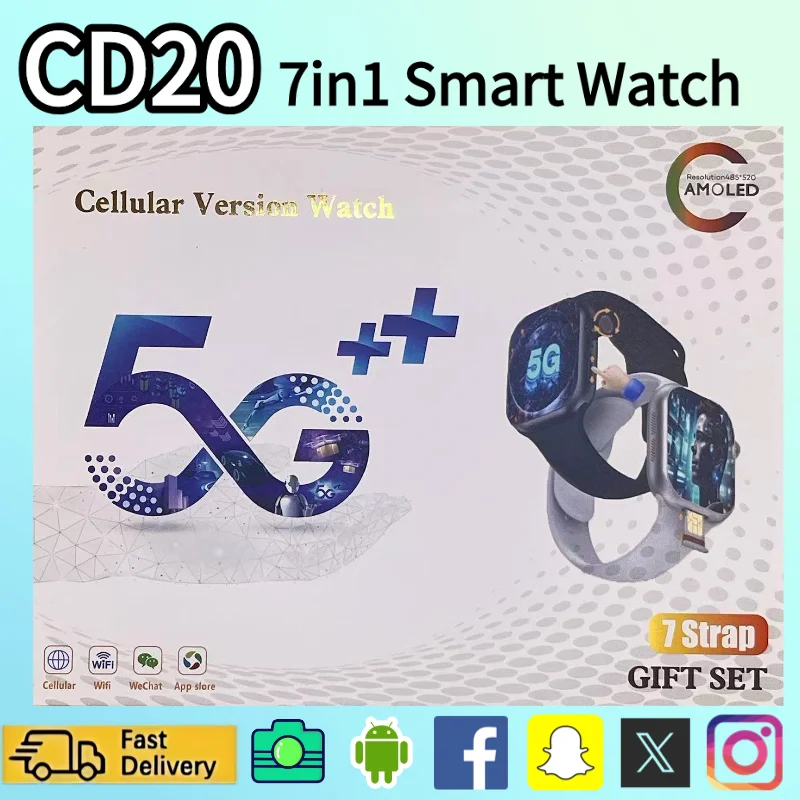 

CD20 Smartwatch 2025 2 29 Inch AMOLED Screen SIM Card Support WiFi Calling GPS 180 Rotatable Camera Video Calls Waterproof