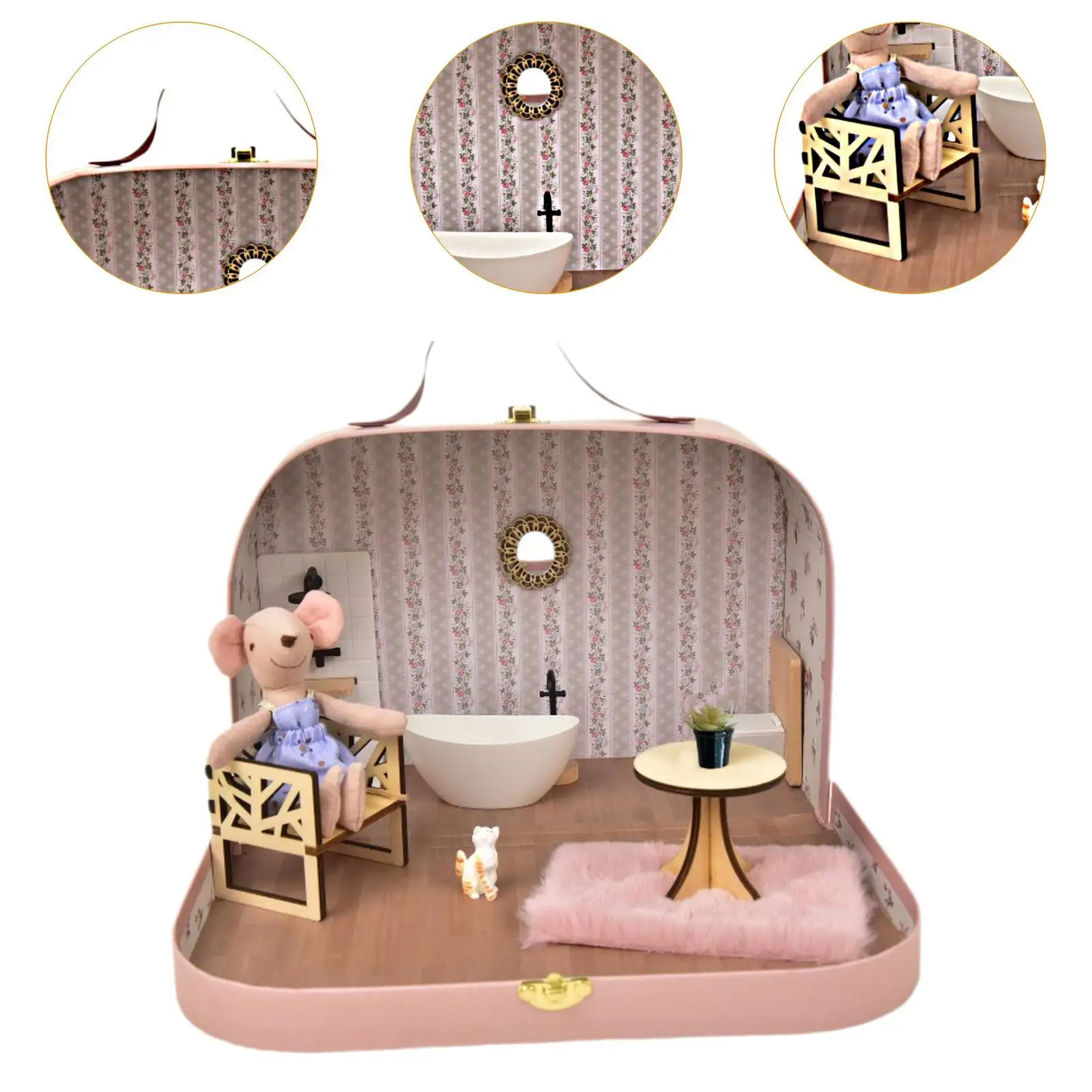 Dollhouse Bathroom Set Ornament Dollhouse Accessories Doll House Toilet for 1/12 Scale Livingroom Play Houses Garden Supplies