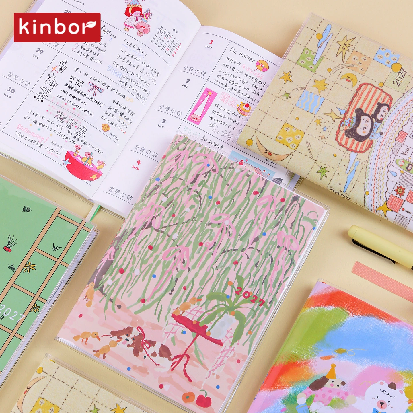 Kinbor 2027 B6 Tygodniowy Planer z Okładką z PVC, Uroczy Ilustrowany Notatnik z Agendą, Miesięczny i Dzienny Harmonogram, Biurowy Dziennik, Artykuły Papiernicze — zdjęcie produktu 3