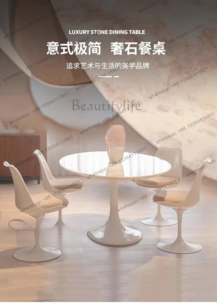 Tulip powder natural marble dining table special-shaped oval rose rainbow luxury stone dining table
