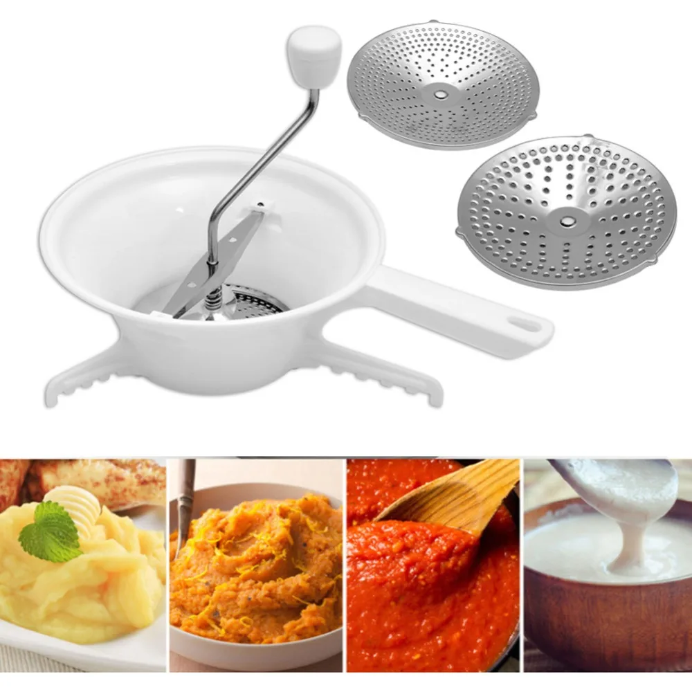 Stainless Steel Plastic Rotary Food Mill White 3 Grinding Discs Manual Food Grinder Interchangeable Discs Hand Crank