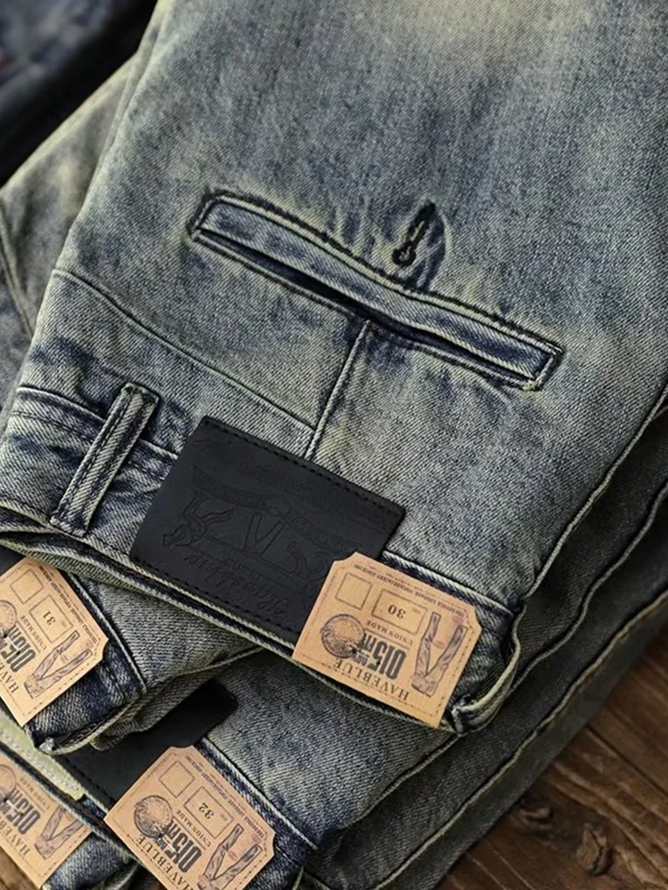 

Мужские повседневные рабочие джинсы American Sle, износостойкие винтажные прямые брюки для уличной одежды, прочные джинсы прямого кроя