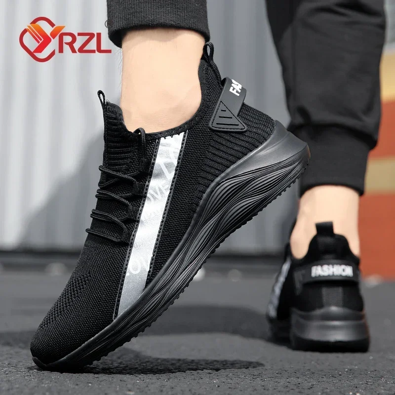 Yrzl masculino sapatos esportivos casuais respirável tênis leves ao ar livre tamanho grande malha tênis de corrida atlético jogging sapatos caminhada