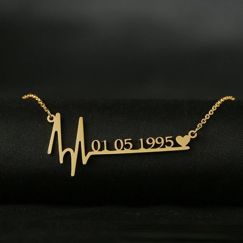 

Personalized ECG Heartbeat Love Heart Specific Date Necklaces for Women Custom Name Stainless Steel Pendants Girls Jewelry Gifts