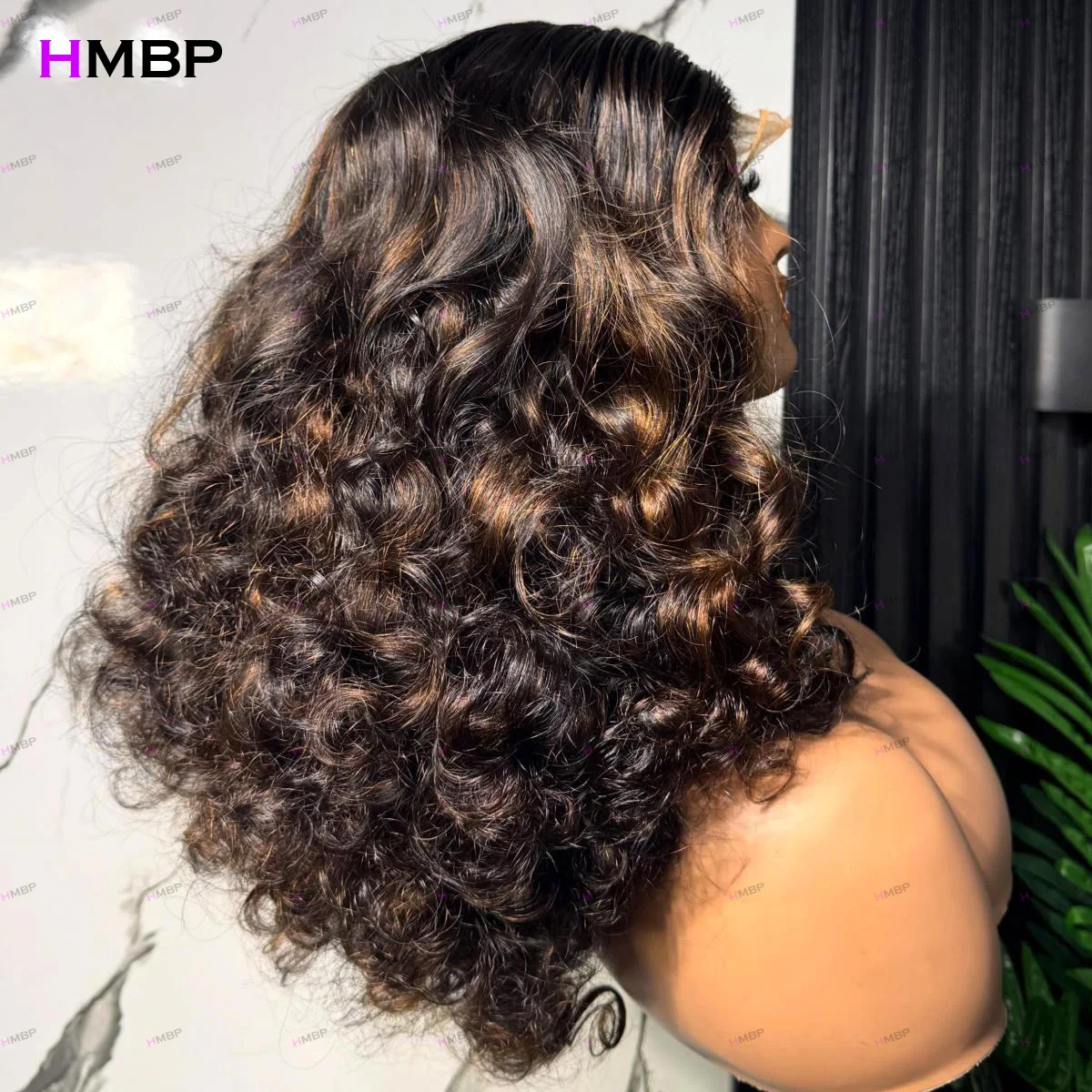 Piano Brown Highlights M Hairline Bouncy Curly Wigs 200 Density 9x6 HD Lace Frontal Wig Pre-Plucked Human Hair Wig For Women Use