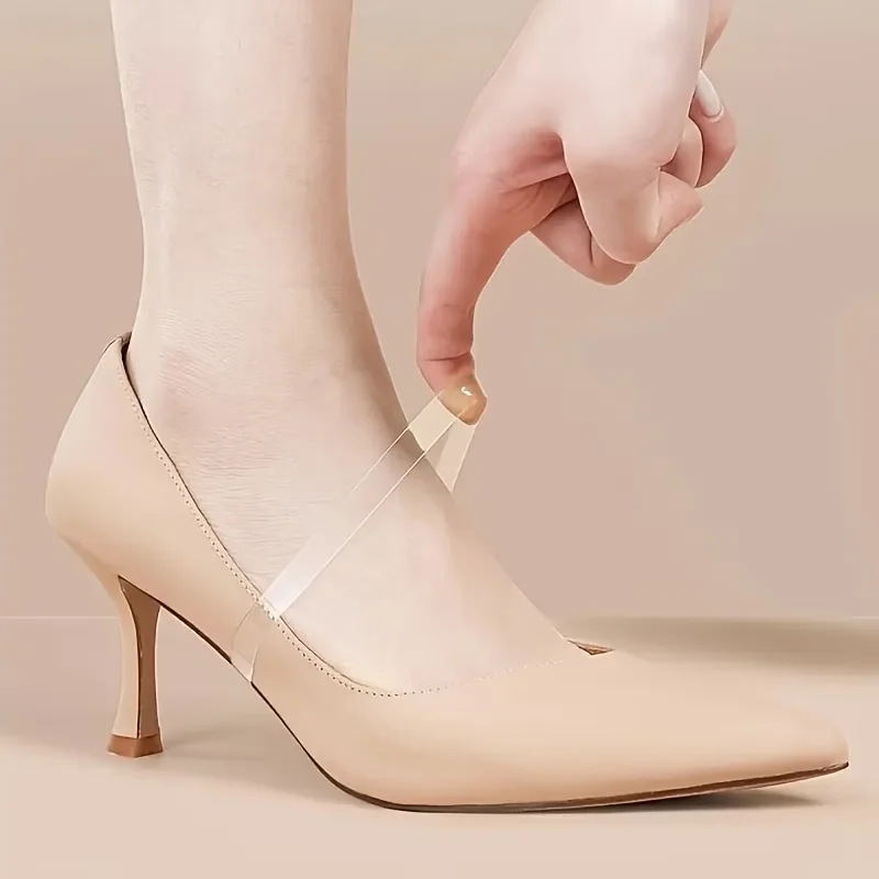Tiras invisibles antideslizantes para tacones altos, diseñadas para mujeres. Cordones transparentes para sujetar el tacón y mantener el tobillo en su sitio. Ideales para zapatos de corte holgado. Material transparente, antideslizante y de alta elasticidad.