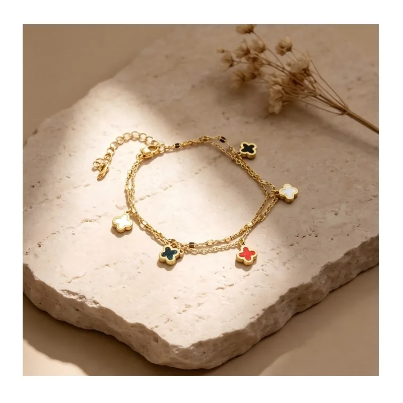 

Internet Celebrities with The Same Lucky Grass Bracelet Double Chain Design Multi-color Versatile Commuter Jewelry