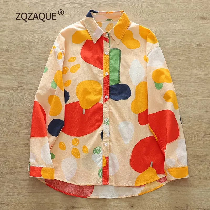 Women's Long Sleeve Shirt Japanese Literary Fresh Cute Loose All-match Quality Cotton Casual Shirt for Women SY2681