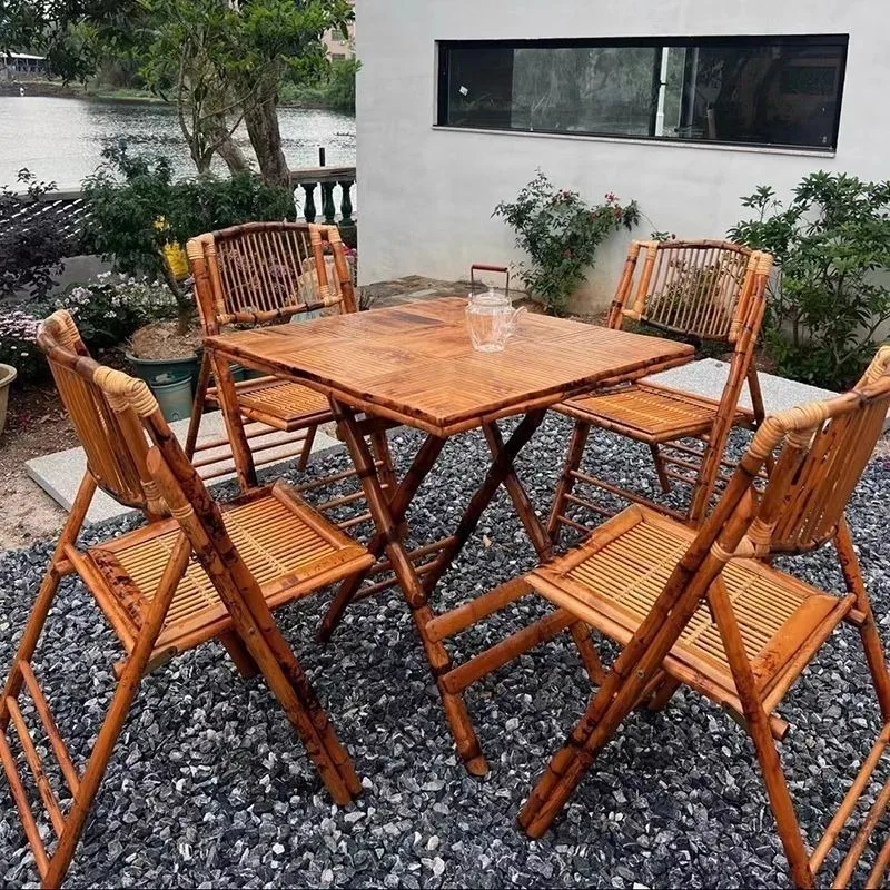 

Natural bamboo folding chair outdoor leisure rattan garden chair family portable hollow breathable cool chair