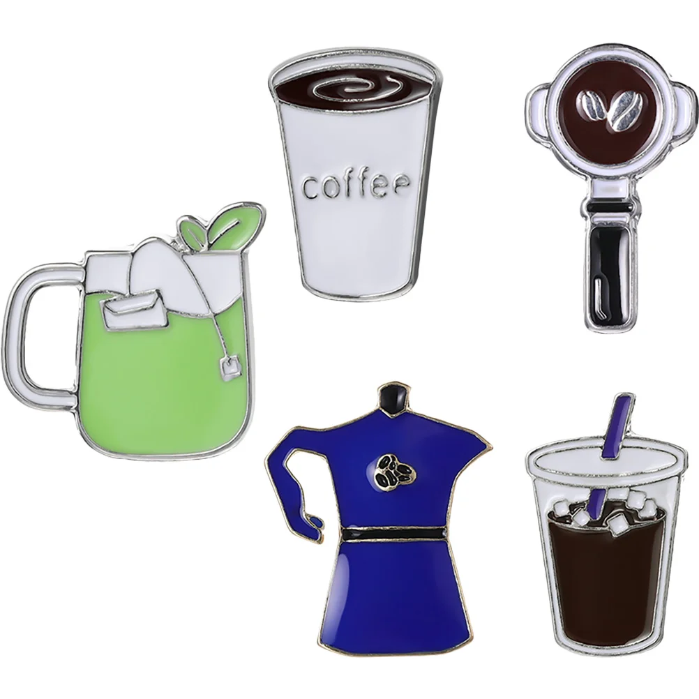 

5pcs Coffee Machine Brooch Fashion Coffee Color Badge Milk Tea Cup Pin Clothing Hat Bag Accessories Lapel Pin Set XZ7906 XZ7907