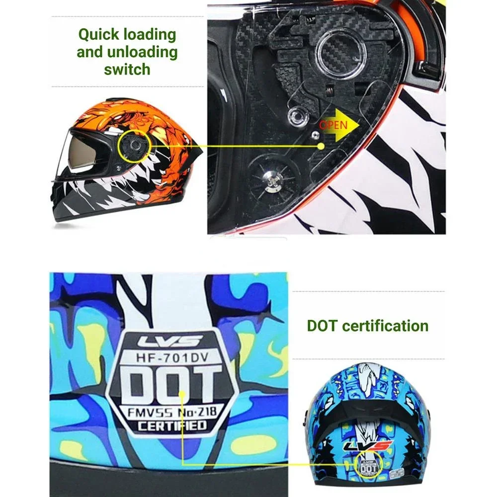 LVS Men Women Moto Helmets Doublel Lens Motorcycle Bluetooth Helmet Full Face Motocross Helmets