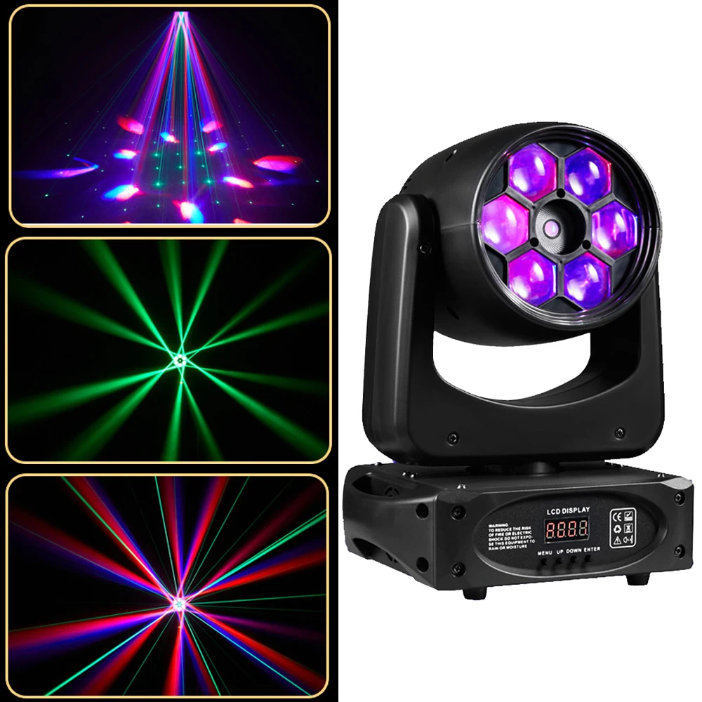 

LED Beam + Laser Light 6X15W RGBW 4IN1 Bee Eye Moving Head Light Stage Lazer Light for DJ Club Party KTV Concert Disco Lighting