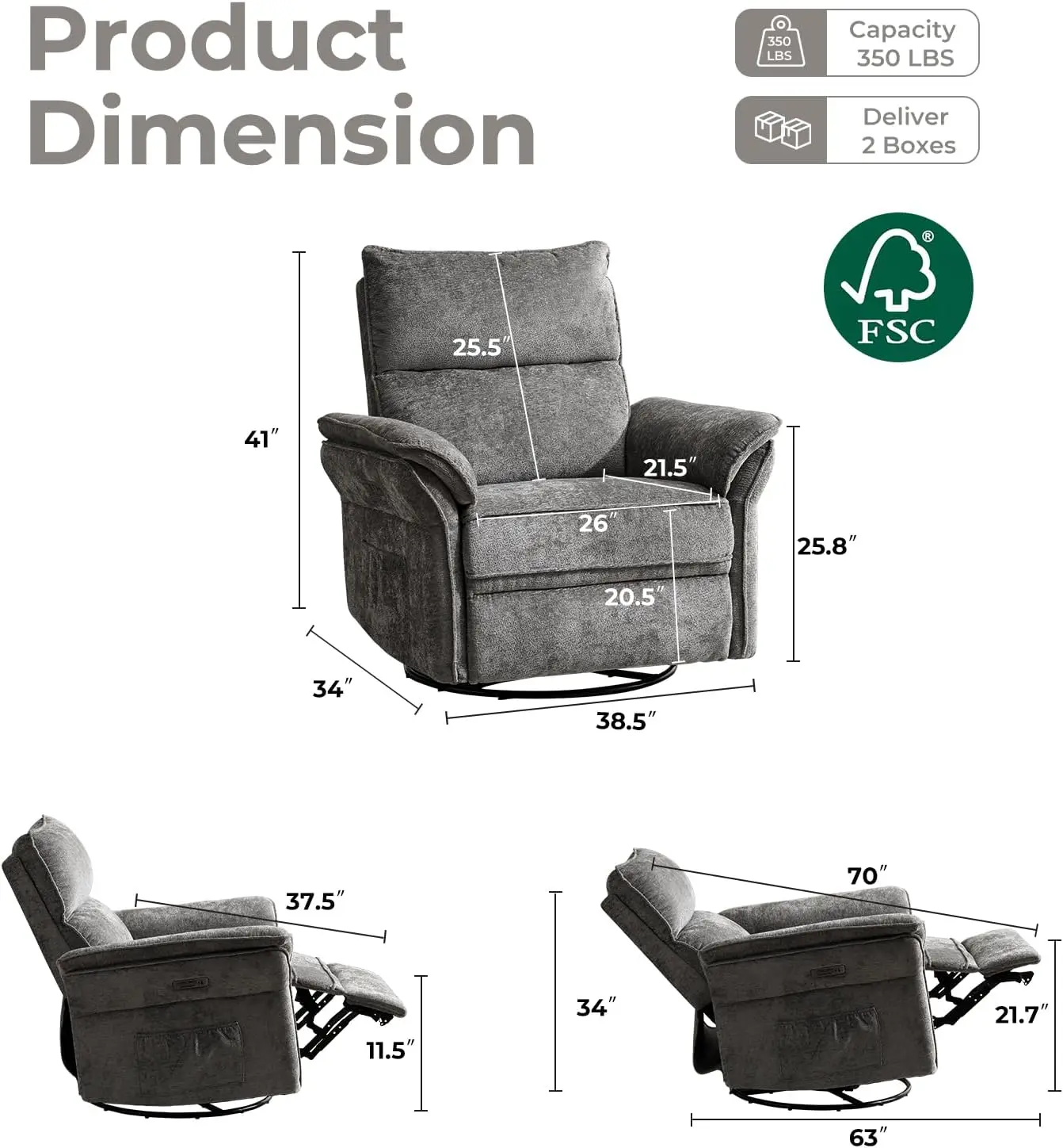 Oversized Power Recliner Chair Swivel Glider with Massage and Heat, Rocker Nursery Recliner for Adults with Adjustable Headrest,