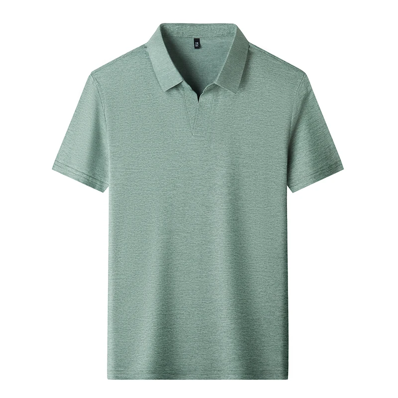 Herren Kurzarm-Poloshirts, einfarbig, ohne Knöpfe, V-Ausschnitt, schmal geschnitten, leicht, knitterfrei, modische Alltags-Tops für Männer – Detail 19