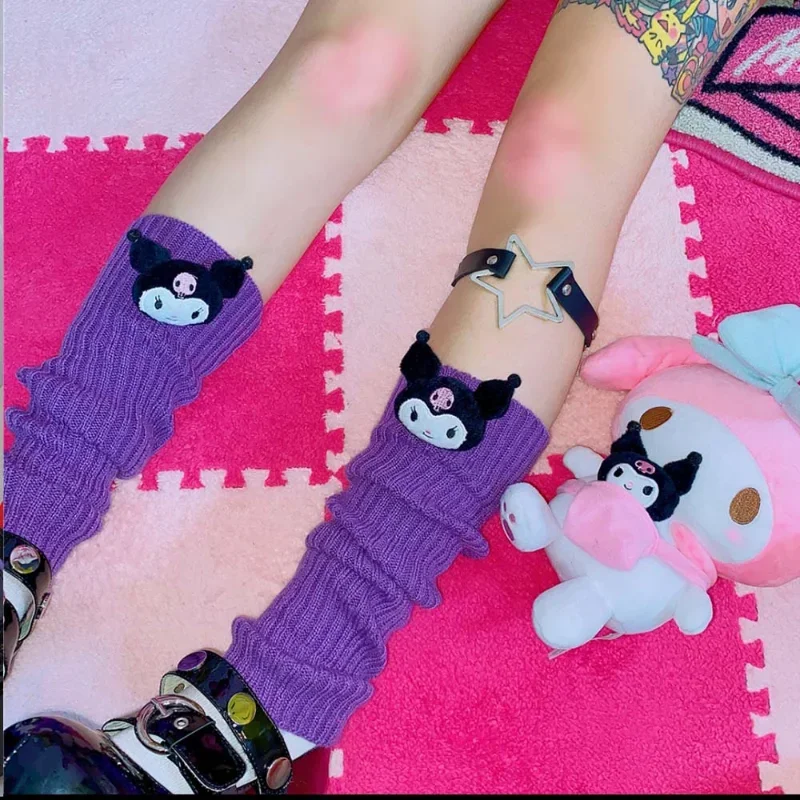 Hello Kitty Kuromi JK Lolita Leg Warmer Socks Women\'s Autumn Winter Knitted Foot Cover Long Socks Y2k Girls Fashion Leg Cover