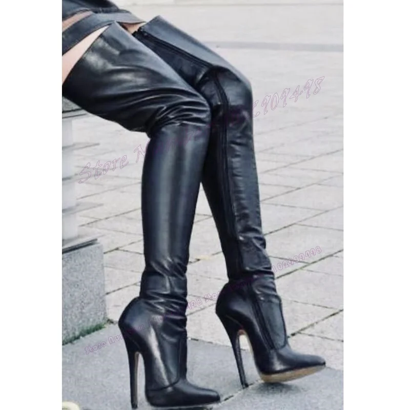 Pointy Toe Extreme High Heels Boots Black Over The Knee Shoes for Women Matte Leather Sexy Lady Shoes 2023 Zapatos Para Mujere