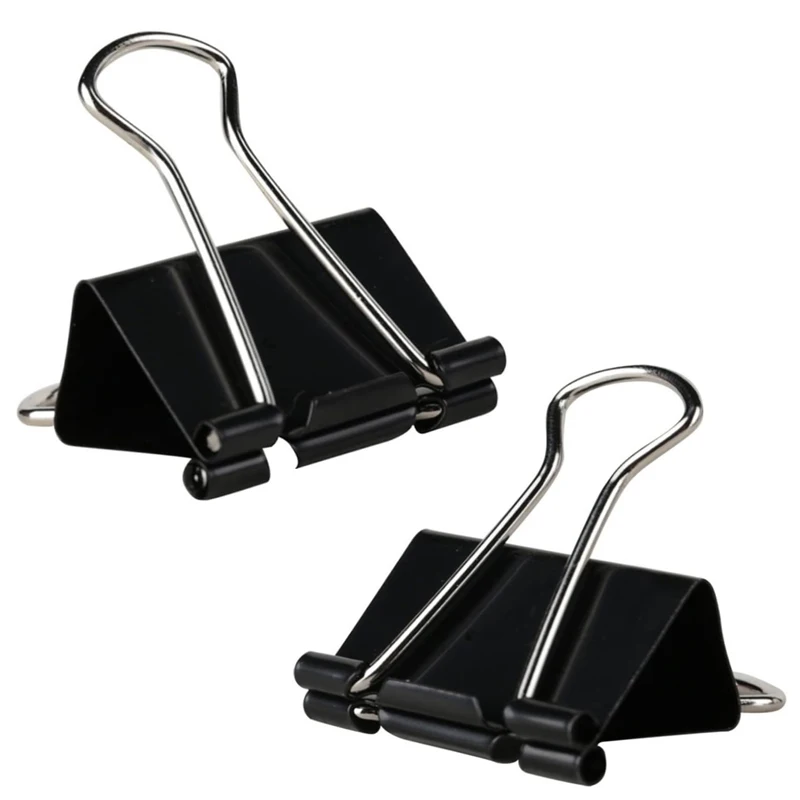 10-60PcsPCS Metal Paper Clip Foldback Metal Binder Clips Black Grip Clamps Paper Document Office School Stationery