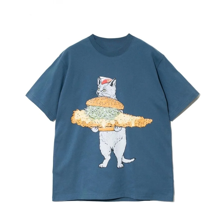 

ex ort Sve T-irt Burger Print Casual Sle Cotton Summer Top Men's Women's Collaborative Workwear round Ne