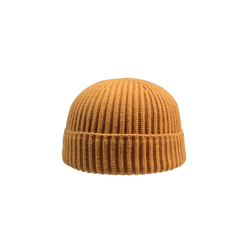 Autumn  Winter Short Warm Melon Hat Men Knitted Round Top Brimless Cold Hat Women Street hip-hop Wool Beanie