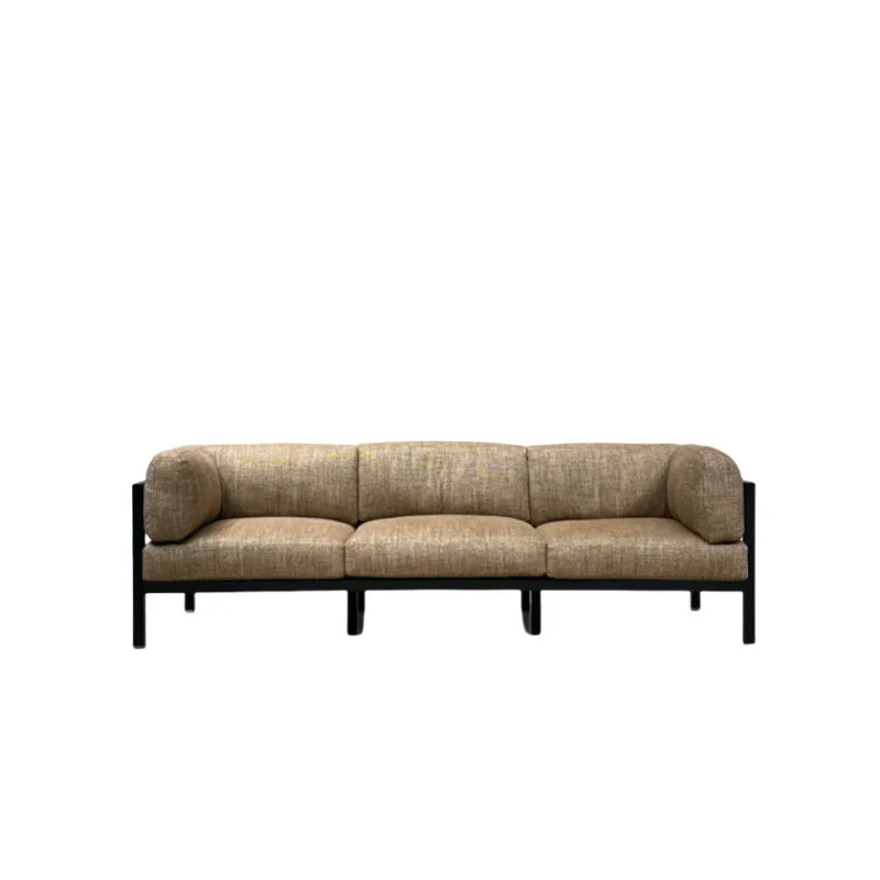 

Niche wabi sandy wind log designer small apartment office bed and breakfast three-person solid wood soft bag sofa