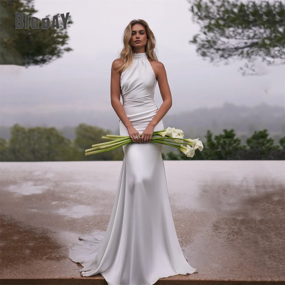

BIGDAY Sexy High Halter Mermaid Wedding Dresses Women 2025 Pleat Backless Sleeveless Bridal Gown Vestidos De Noiva Customized