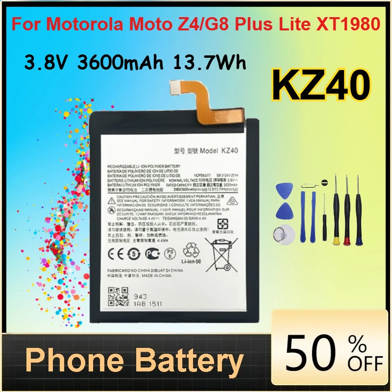 

3.8V 3600mAh 13.7Wh KZ40 Li-Ion Battery for Motorola Moto Z4/G8 Plus Lite XT1980 Mobile Phone Batteries with Tools