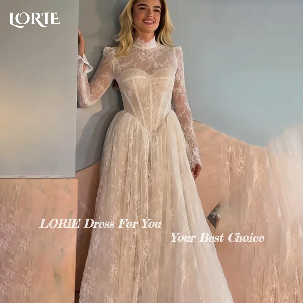 LORIE Graceful Shiny Lace Beach Wedding Dresses 3D Floral Appliqued Mermaid Bridal Gowns vestido de novia Plus size Customized