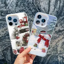 Christmas Snow Tree Phone Case For iPhone 16 Pro Max 15 14 13 12 11 Pro Max 13 Mini 15 14 Plus Shockproof Laser Back Cover Funda