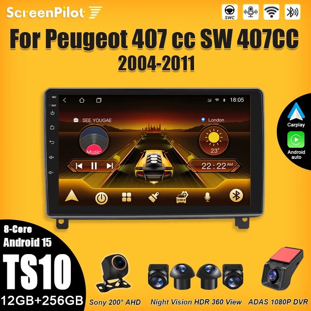 

Android 15 For Peugeot 407 cc SW 407CC 2004-2011 Car Radio Multimedia Video Player 2 din Carplay Mirror Link 8 Core Wifi 5G RDS