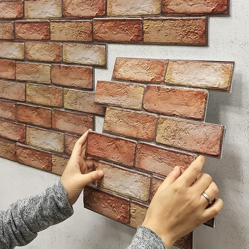 DIY Removeable Self-adhesive Waterproof Wallpaper 30cmX30cm  3D Imitation Brick Wall Stickers Living Room Kitchen Art Decoration