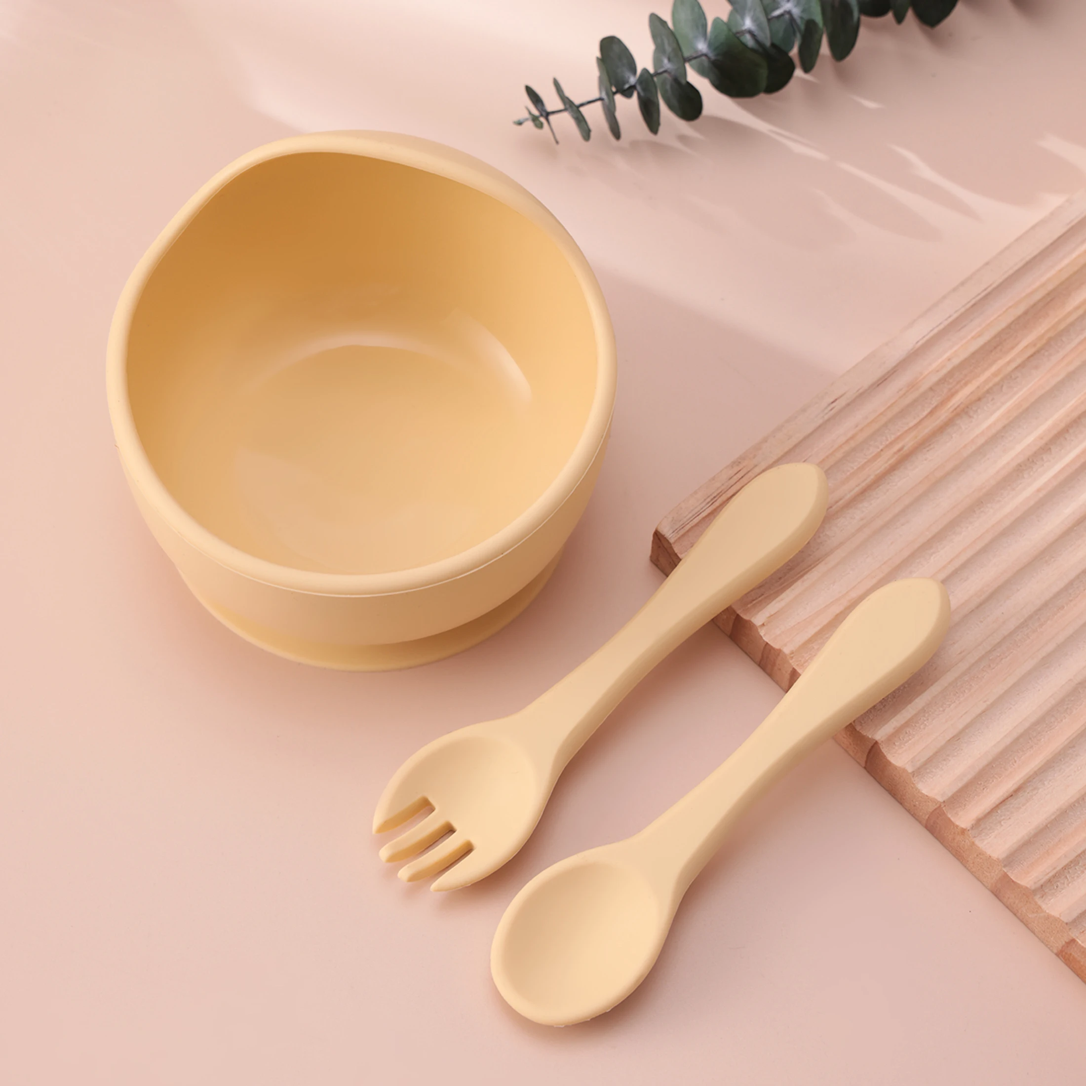 Color Kids 3PCS Silicone Baby Feeding Set Suction Bowl BPA Free Toddler Self Feeding Training Spoon Fork Tableware Gifts view 6