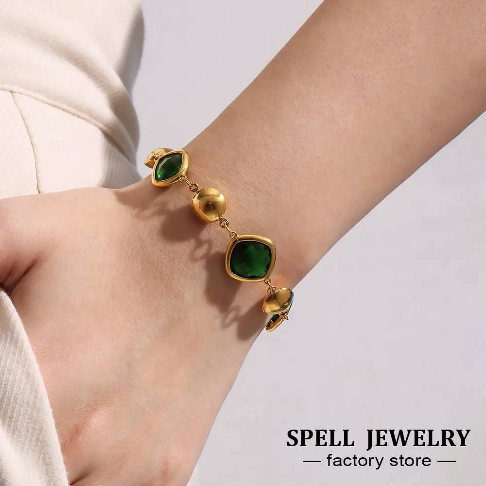 6 Colors Rhombic Faceted Czech Crystal Glass Bracelet In Stainless Steel With 18k Gold Plated Beads Luxury Bracelets For Women