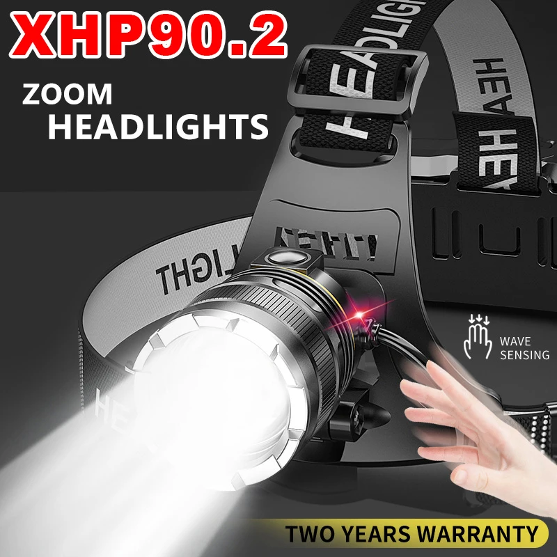 Linterna frontal LED para pesca al aire libre, luz recargable con Sensor de Zoom, Z40, 20000LM, XHP90, 18650