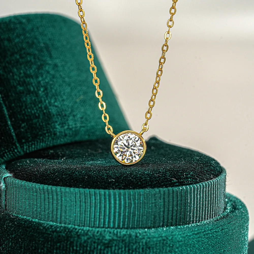 

Platinum Trendy 14K Gold Round Bubble 1 Carat Moissanite Necklace