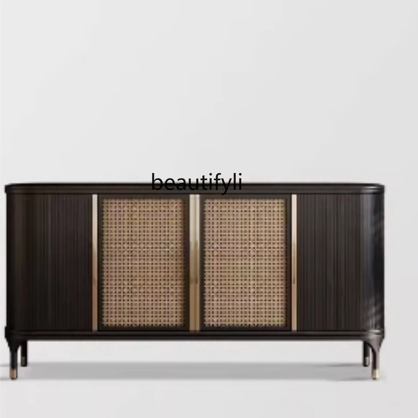 

A36 Nordic light luxury solid wood rattan dining side cabinet middle antique entrance living room locker storage cabinet ash wo