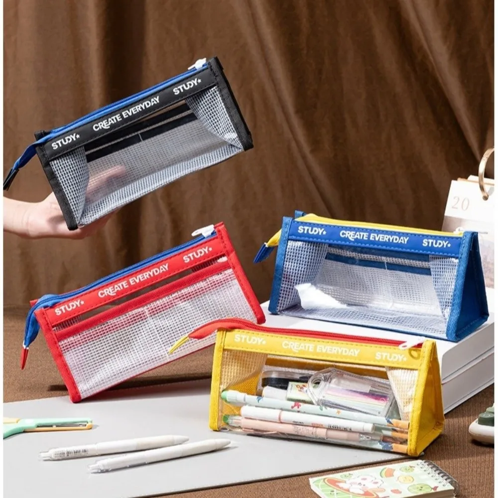 Multiple Layers Transparent Pencil Case Clear Dirt-resistant Zipper Pencil Box Waterproof Large Capacity Makeup Brush Bag