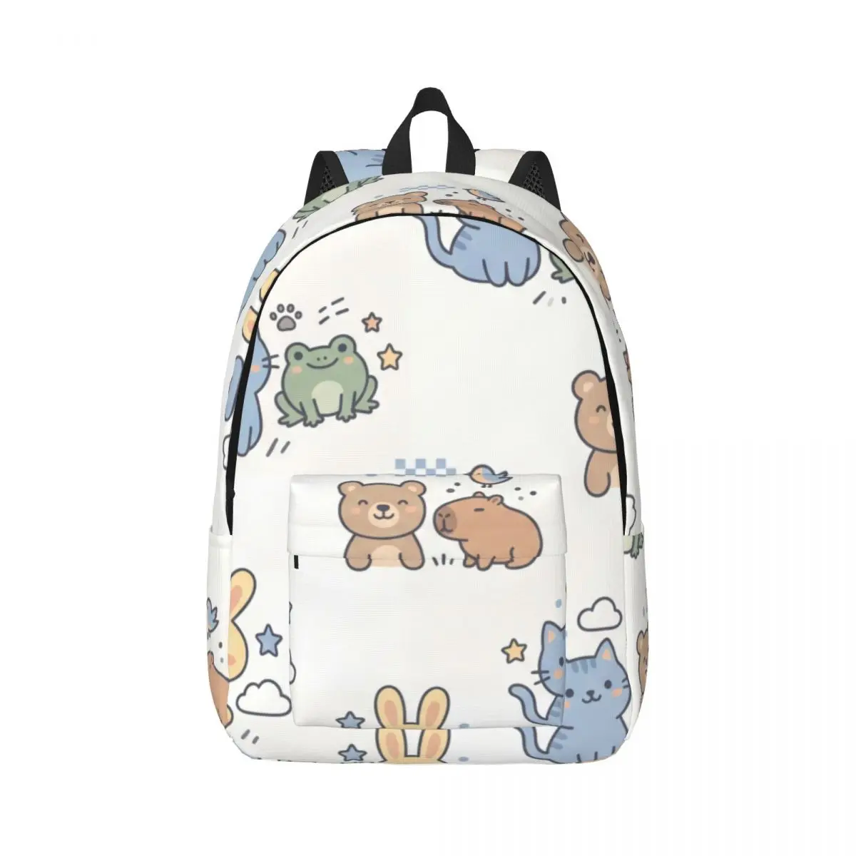 Rabbit Print Backpack Clustered Cat Bunny Bear Frog Cute Kawaii Light Ground Daypack for College Class Weekend Gift Fun Bookbag