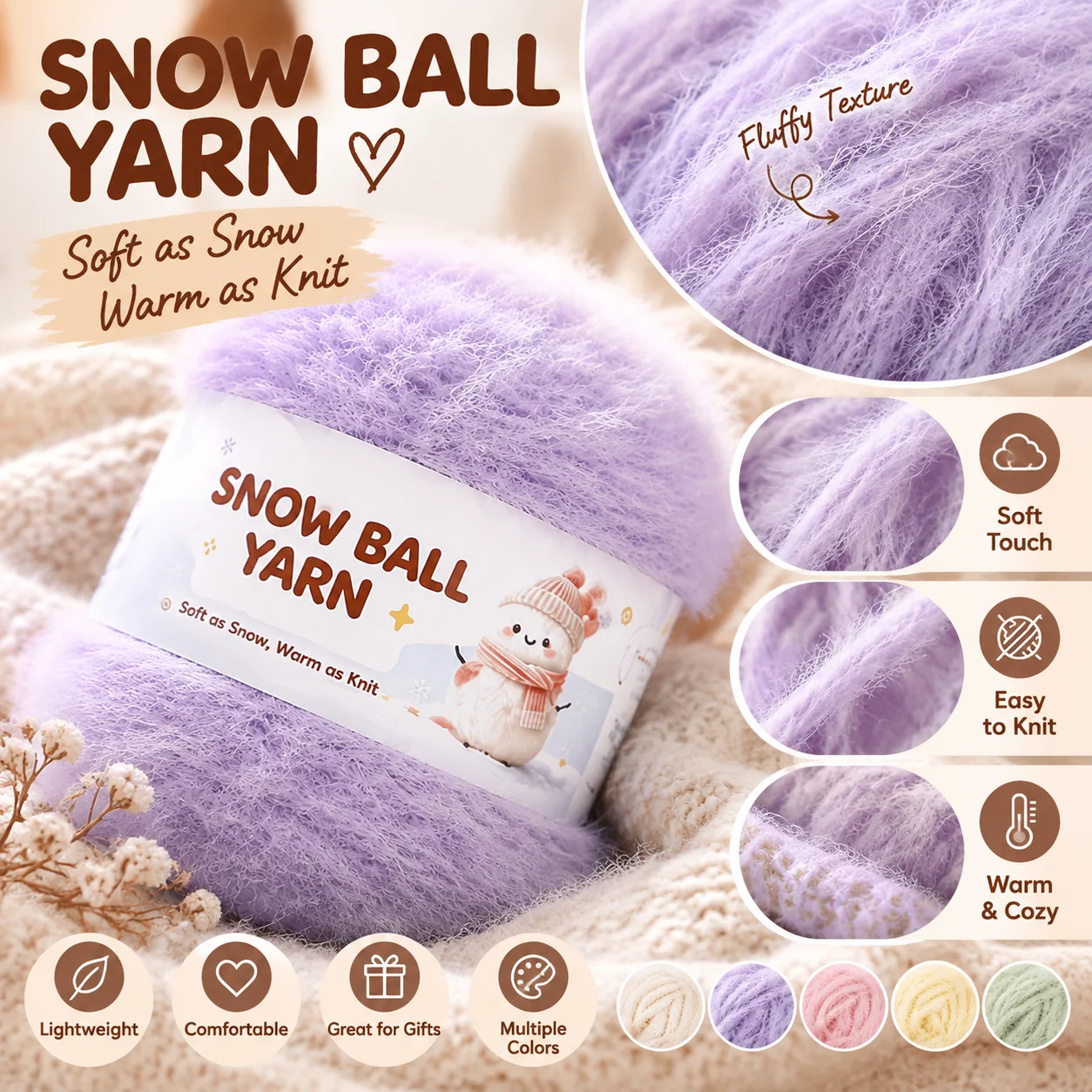 4-Pack of Snowball Yarn, 100g Per Roll, Total 400g. Hand-Knitted Yarn That Can Be Used to Knit Bags, Sweaters, Scarves, Coats, Hats, and Other Autumn and Winter Fashion Items. a Great Addition to Create a Cozy Atmosphere