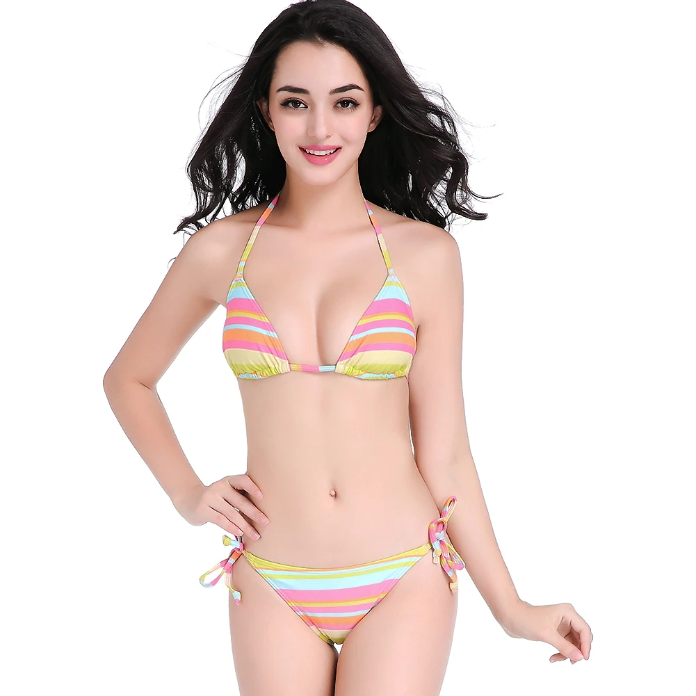 

Hot Selling Women Colorful Bikini Set Sexy Charming Push Up Bra With Bottom Spaghetti Strap Swimsuit Beautiful Bathing Suits