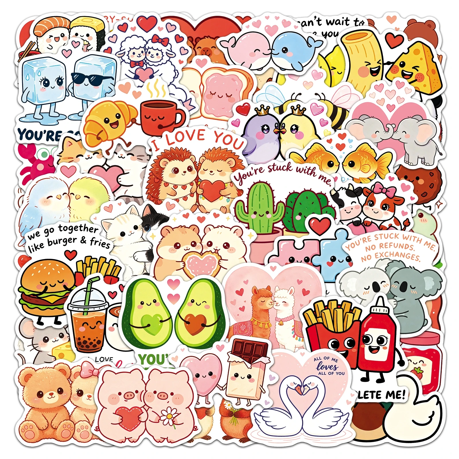 50Pcs Cartoon Cute Lovers Waterproof Sticker Skateboarding Snowboard Retro Vinyl Sticker