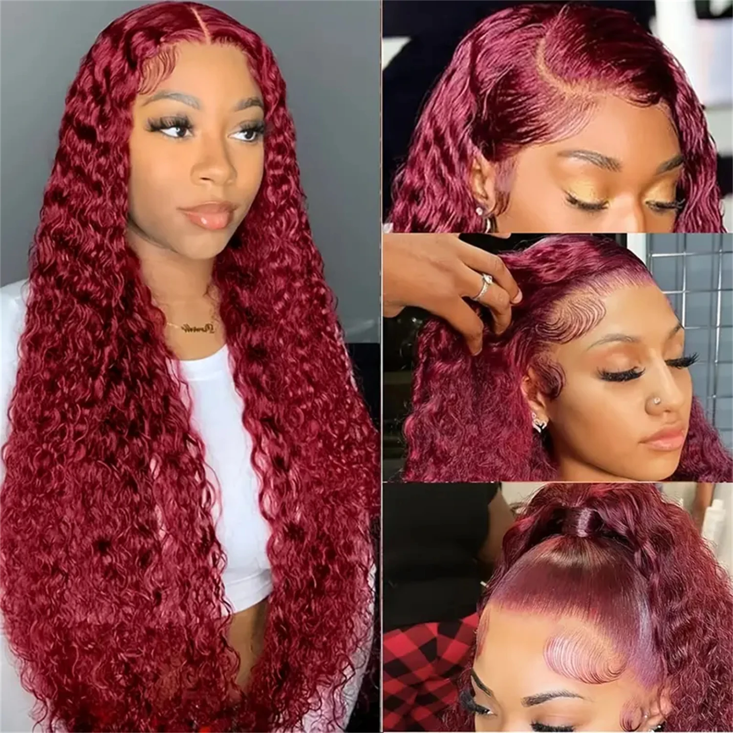 Curly Wigs Water Wave Wig Ladies 99J Burgundy on Sale Colored Curly Human Hair Wigs 13x4 13x6 Transparent Lace Frontal Wig