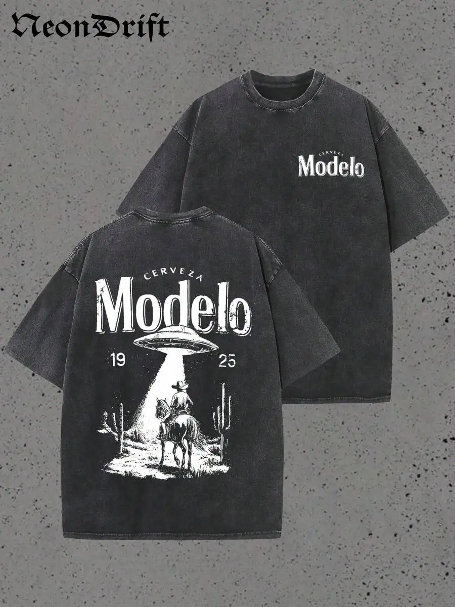 

Винтажная черная футболка с принтом НЛО и пустынного мотоциклиста, свободный крой, короткий рукав