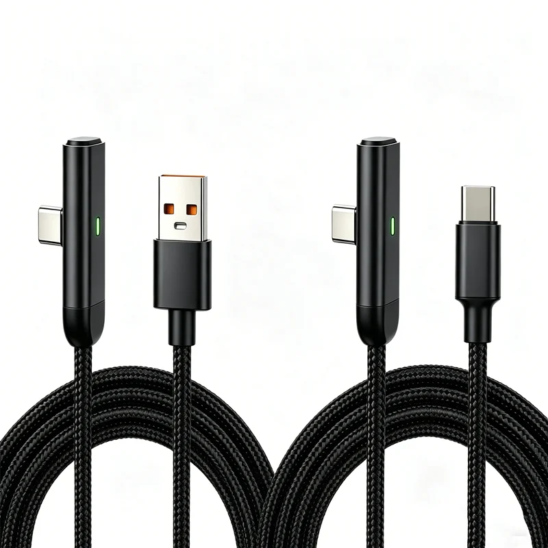 Kabel USB A do Type C z nylonową oplotką, kątowy 90 stopni, 5A 66W, szybkie ładowanie, 1m/2m/3m, do iPhone, Samsung, Huawei — zdjęcie produktu 3