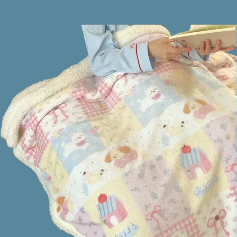 New printed milk wool lamb wool blanket double-sided cute cartoon office lunch break blanket student dormitory blanket