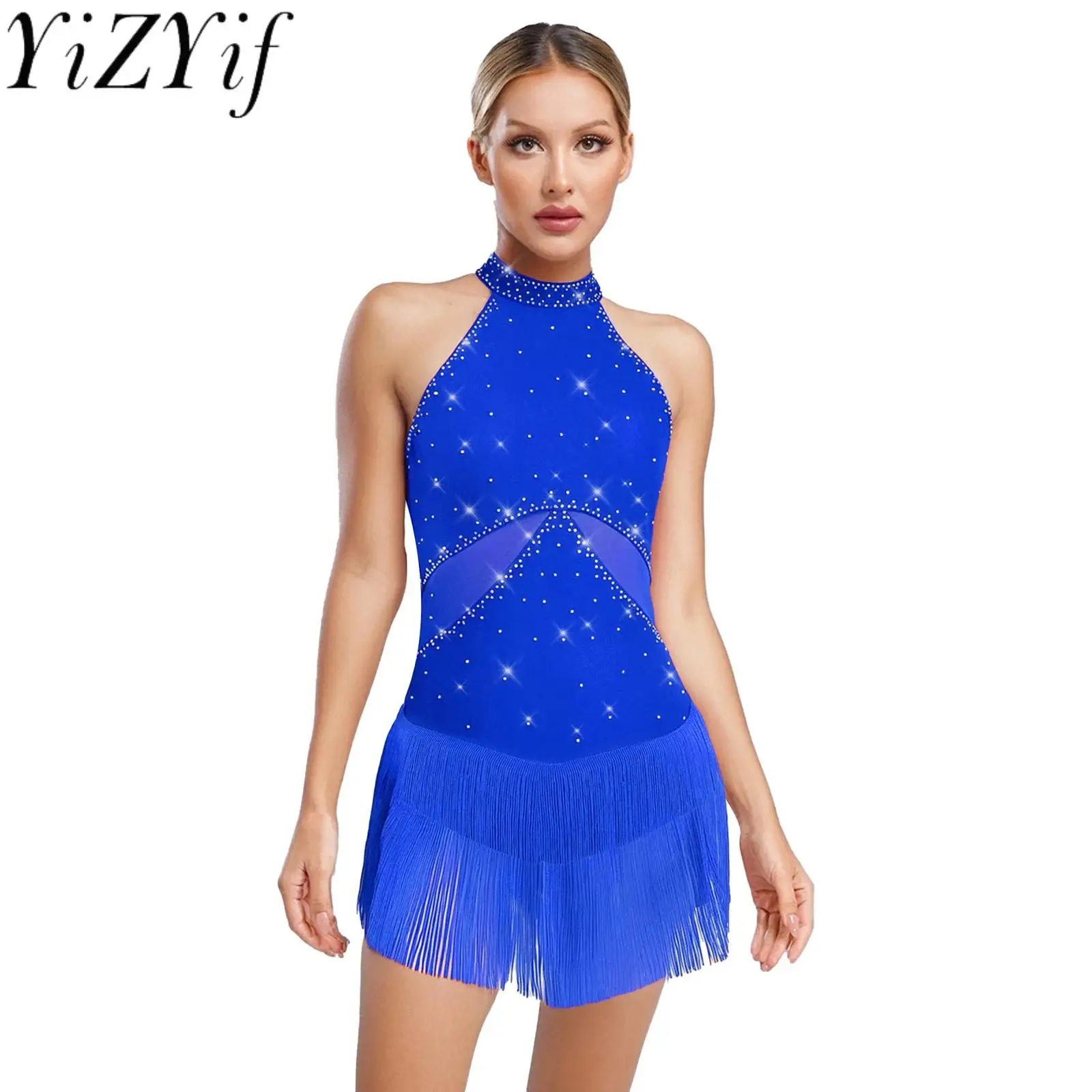 

Women's Lyrical Tassel Leotard for Latin Samba Rumba Jazz Cha-cha Stage Performance Costumes Sequins Fringe Latin dance Bodysuit